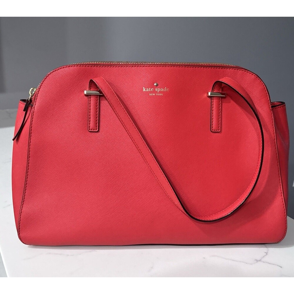 Kate Spade New York Red Saffiano Leather Tote Shoulder Bag Purse Handbag